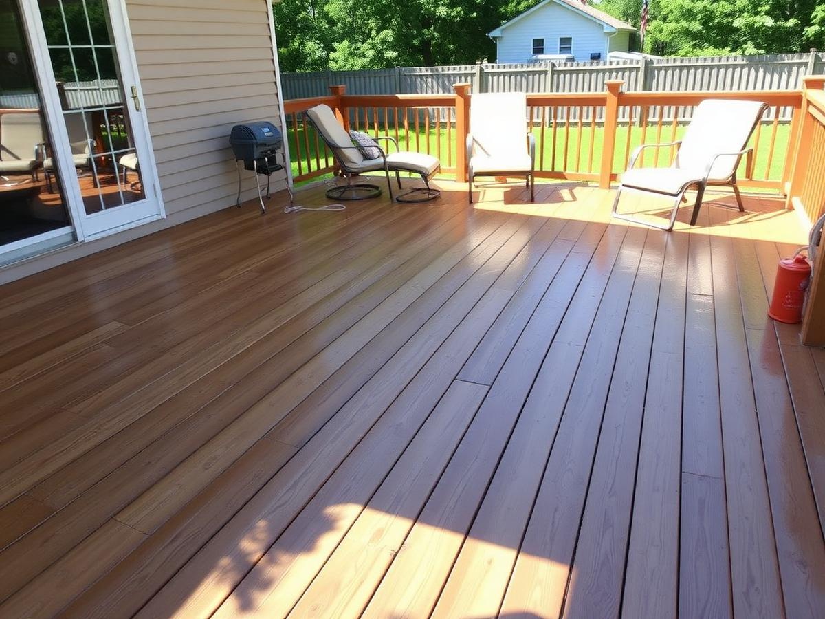 Backyard wood deck after pressure washing near Starkville, Mississippi